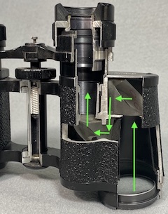 Carl Zeiss Jena 8x 30 Deltrintem binocular cutaway (36,607 bytes)